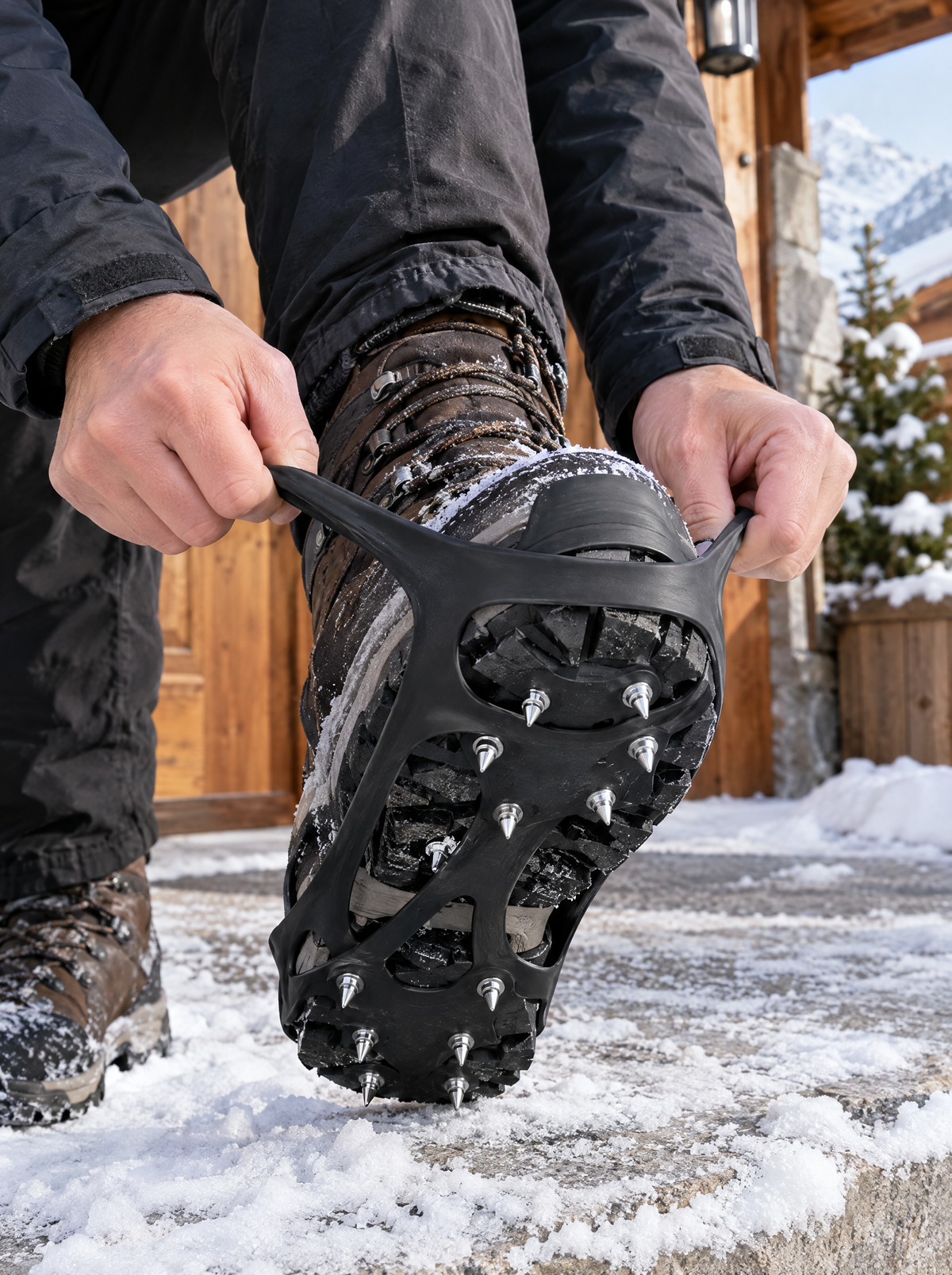 Crampons GRIP enfilés sur une chaussure d'hiver