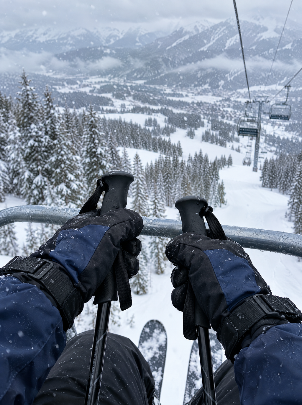Gants de ski PEAK portés sur le télésiège
