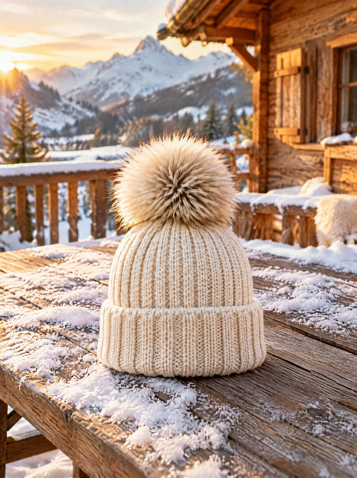 Bonnet à pompon doublé polaire FROST – Crème