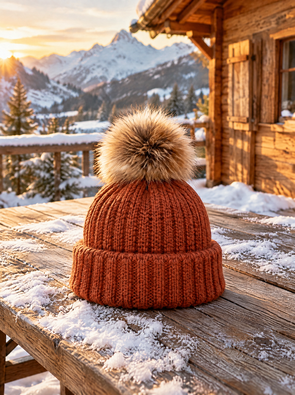 Bonnet à pompon doublé polaire FROST – Terracotta