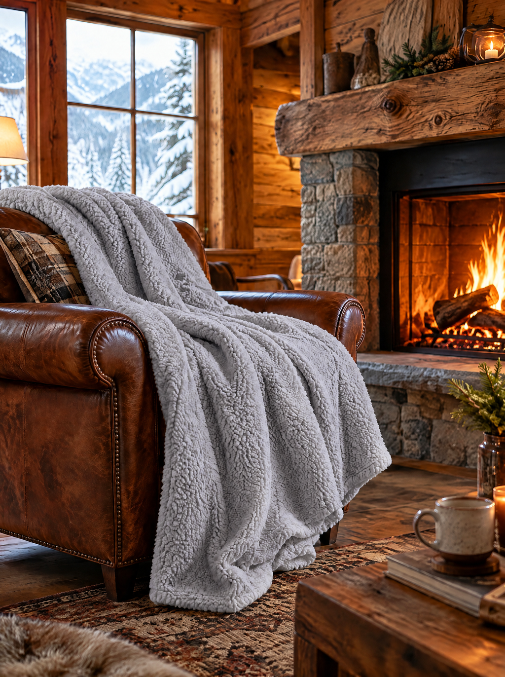 Plaid polaire sherpa XXL CHALET – Gris