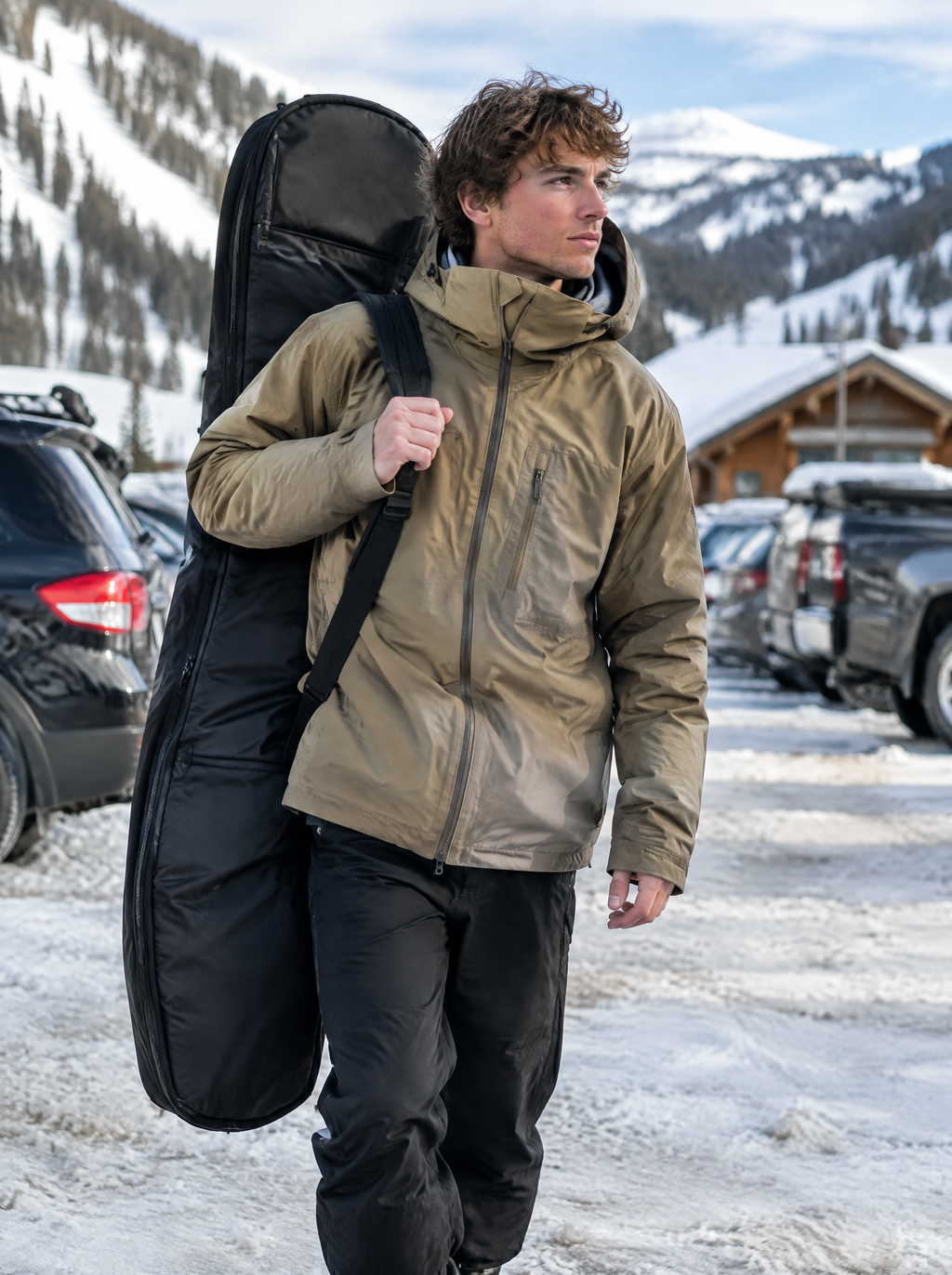 Housse de snowboard rembourrée BOARDCASE en situation